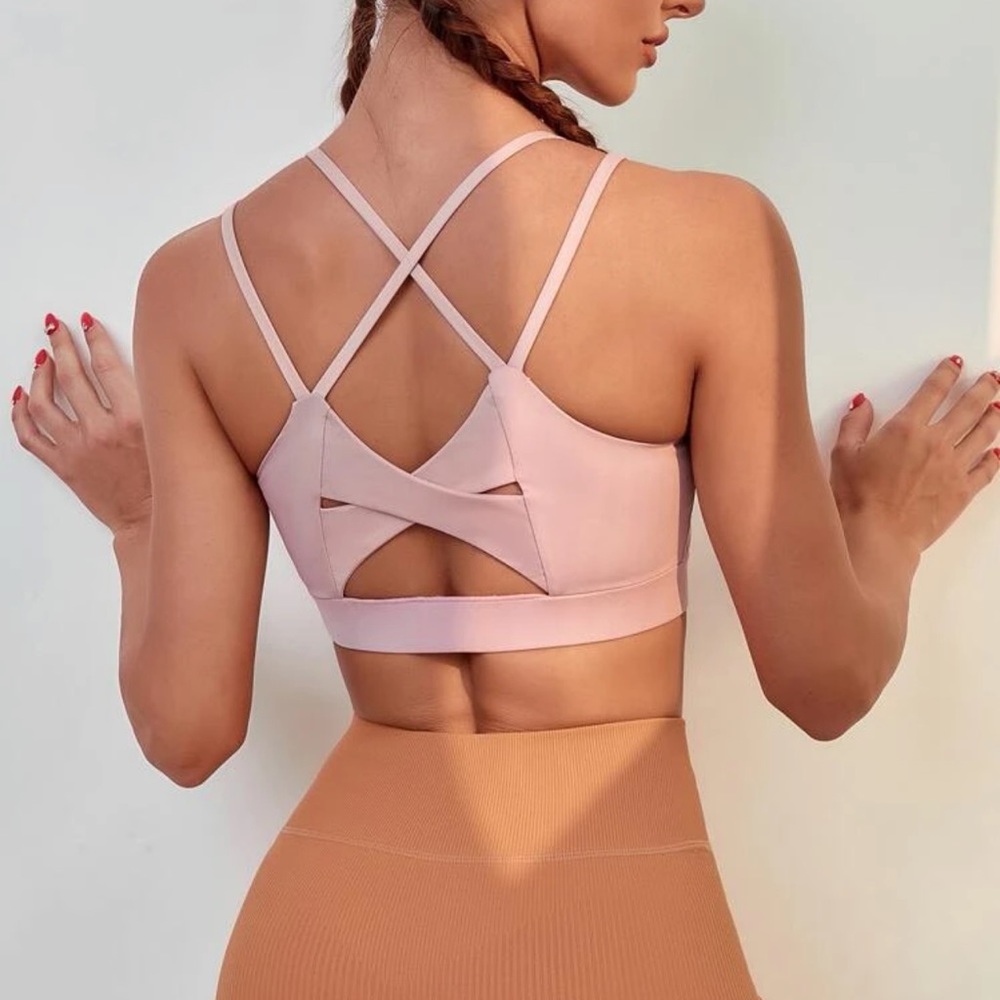 Mauve colored sports bra